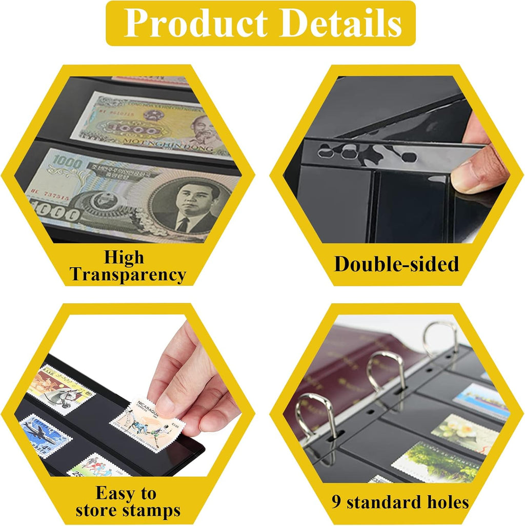 2 Rows Stamp Collecting Supplies - 30 Sheet Pages for Album Binder, Storage Holder