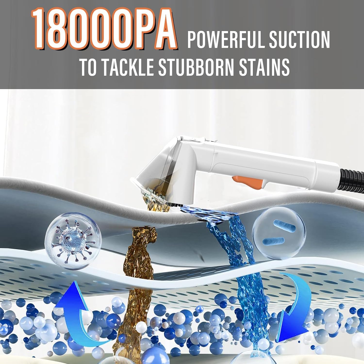 Upholstery Cleaner Machine, 18Kpa Pet Stain Extractor(white) | Portable spot cleaner for carpets, sofas, car