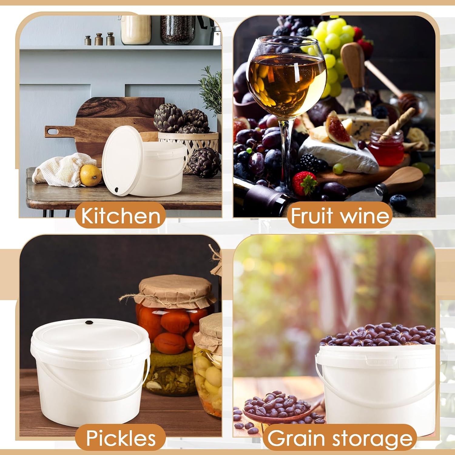 6 Pcs 1 Gallon Round Fermentation Bucket Fermenting Bucket with Lid Fermenting Food Grade Home Brewing Wine Fermenter