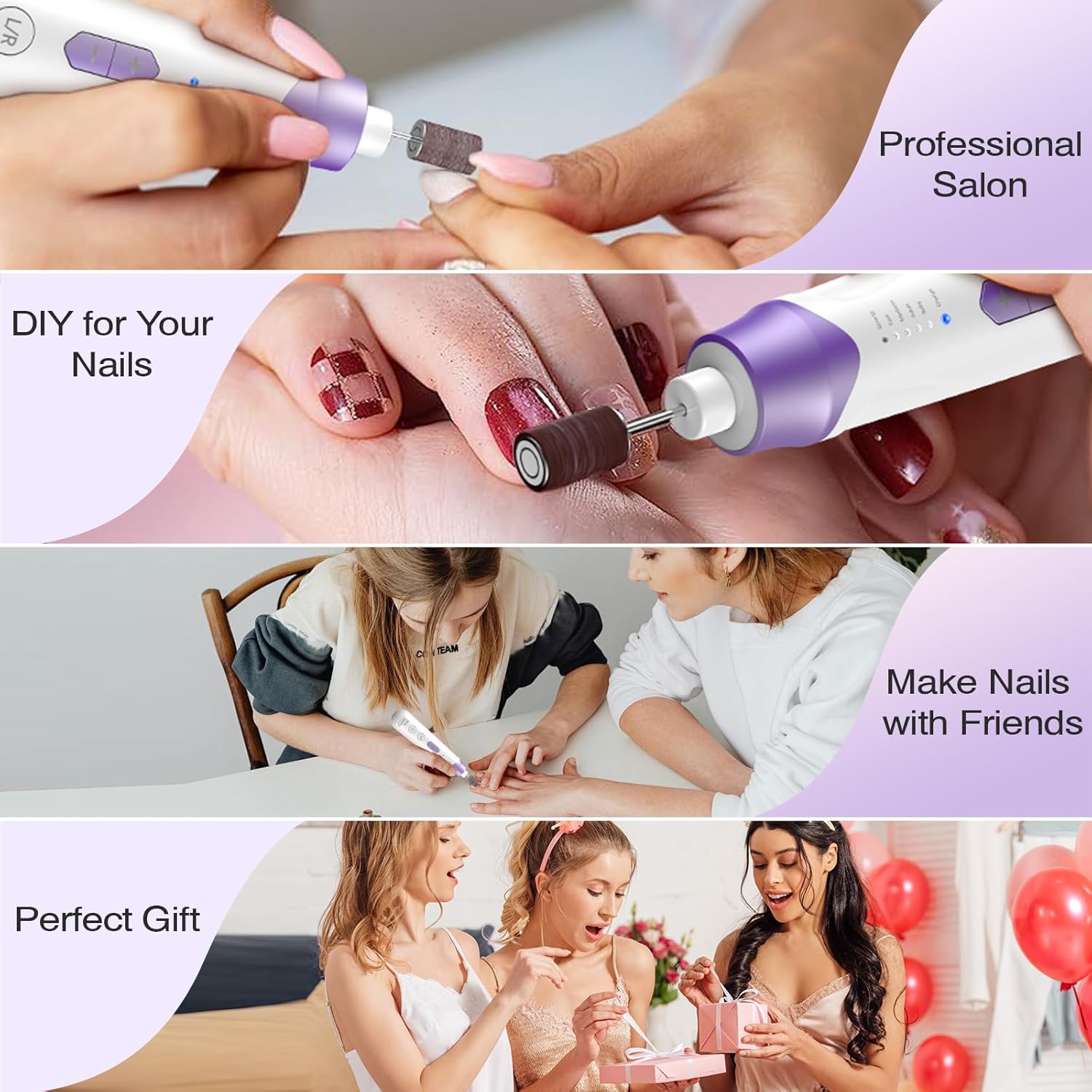 Professional Electric Nail Drill 2000mAH Portable Cordless Electric Nail File 10 in 1 Manicure Pedicure Kit ,5-Speeds