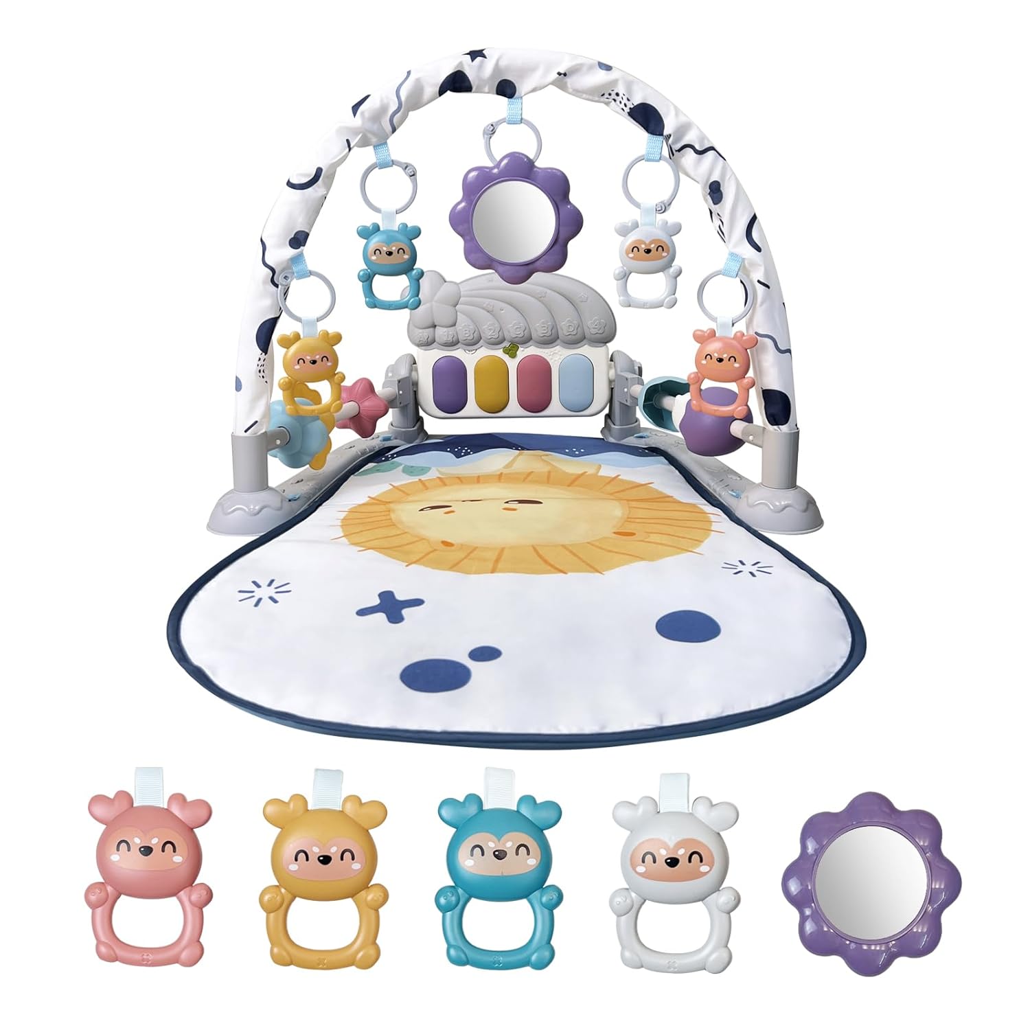 Baby Play Gym Mat, Baby Gym Activity Center, Kick and Play Piano with Music and Light, Tummy Time Toys for Newborn