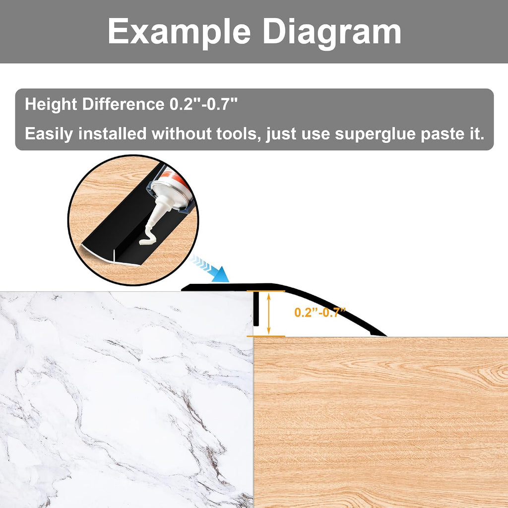 36” Aluminum Floor Transition Threshold Strip, Bridge The Height Gap Between 0.2 to 0.7 inches for Doorway Ramp Tiles