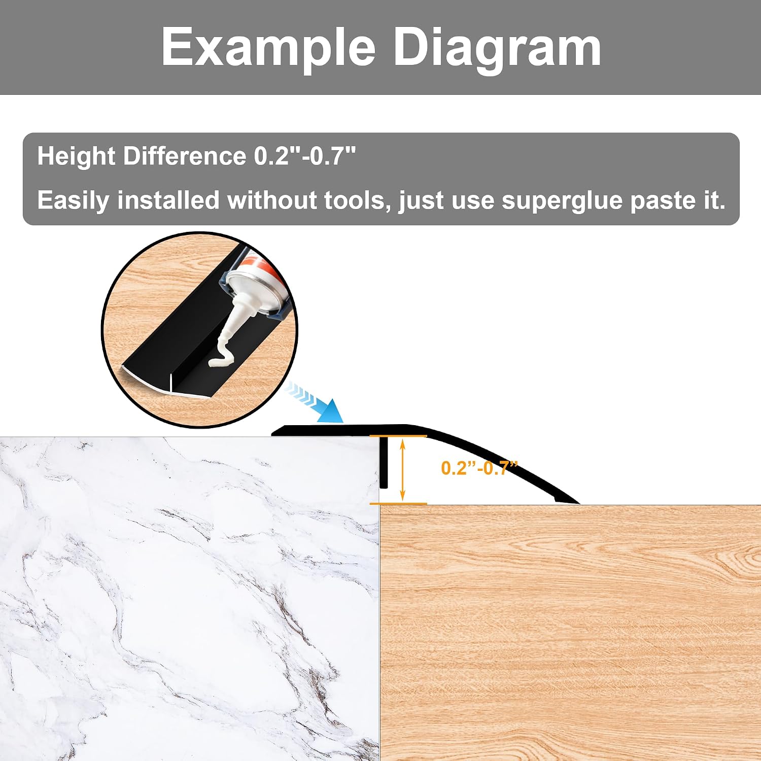 36” Aluminum Floor Transition Threshold Strip, Bridge The Height Gap Between 0.2 to 0.7 inches for Doorway Ramp Tiles