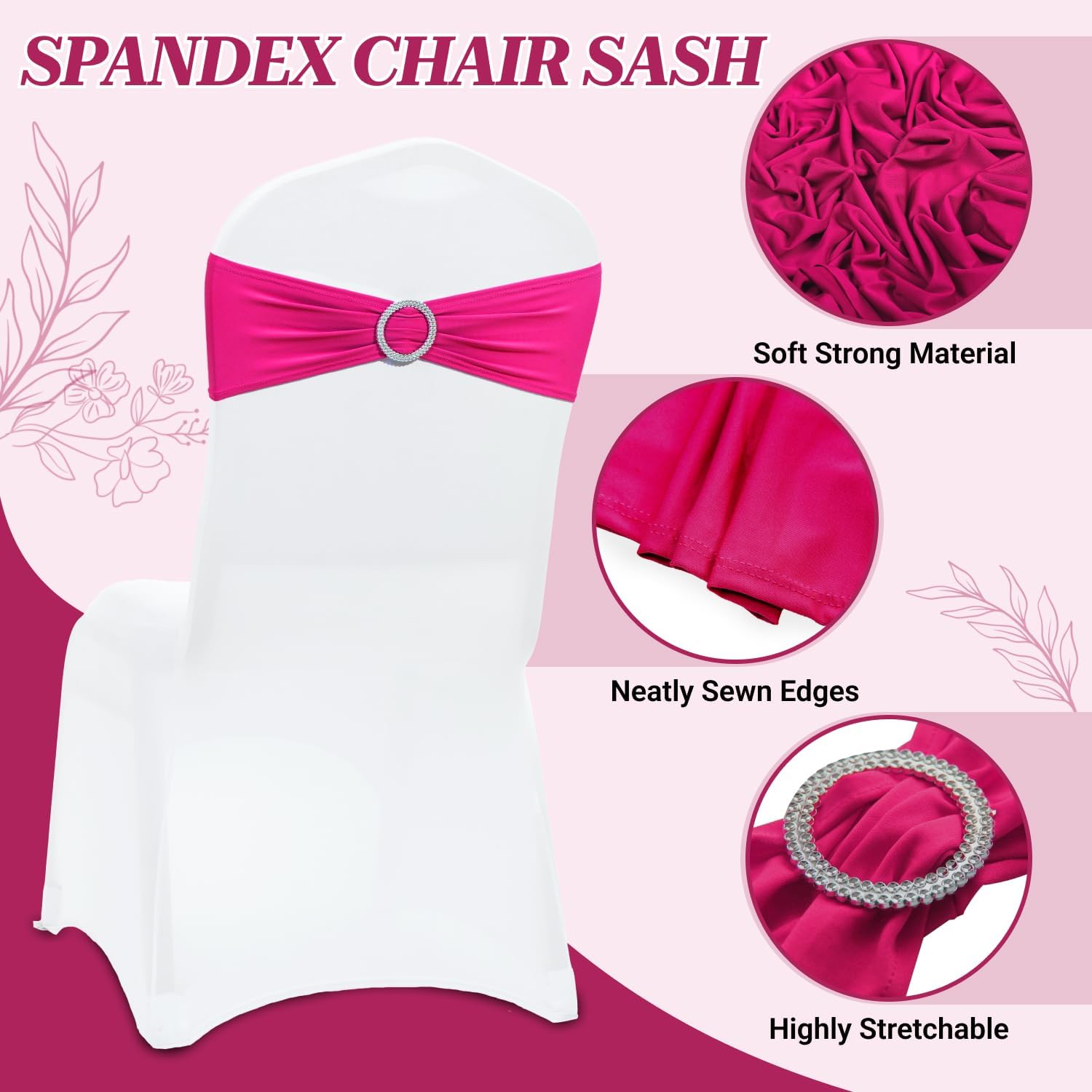 Pack of 10 Spandex Chair Sashes for Wedding Party & Event – Magenta