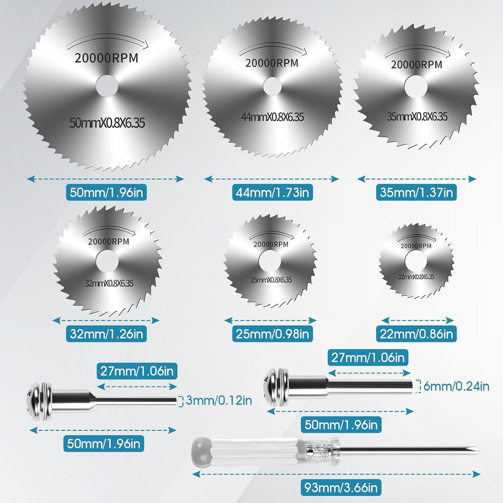 9Pcs 1/4" Hex Shank Rotary Saw Blades Cutting Wheel Set