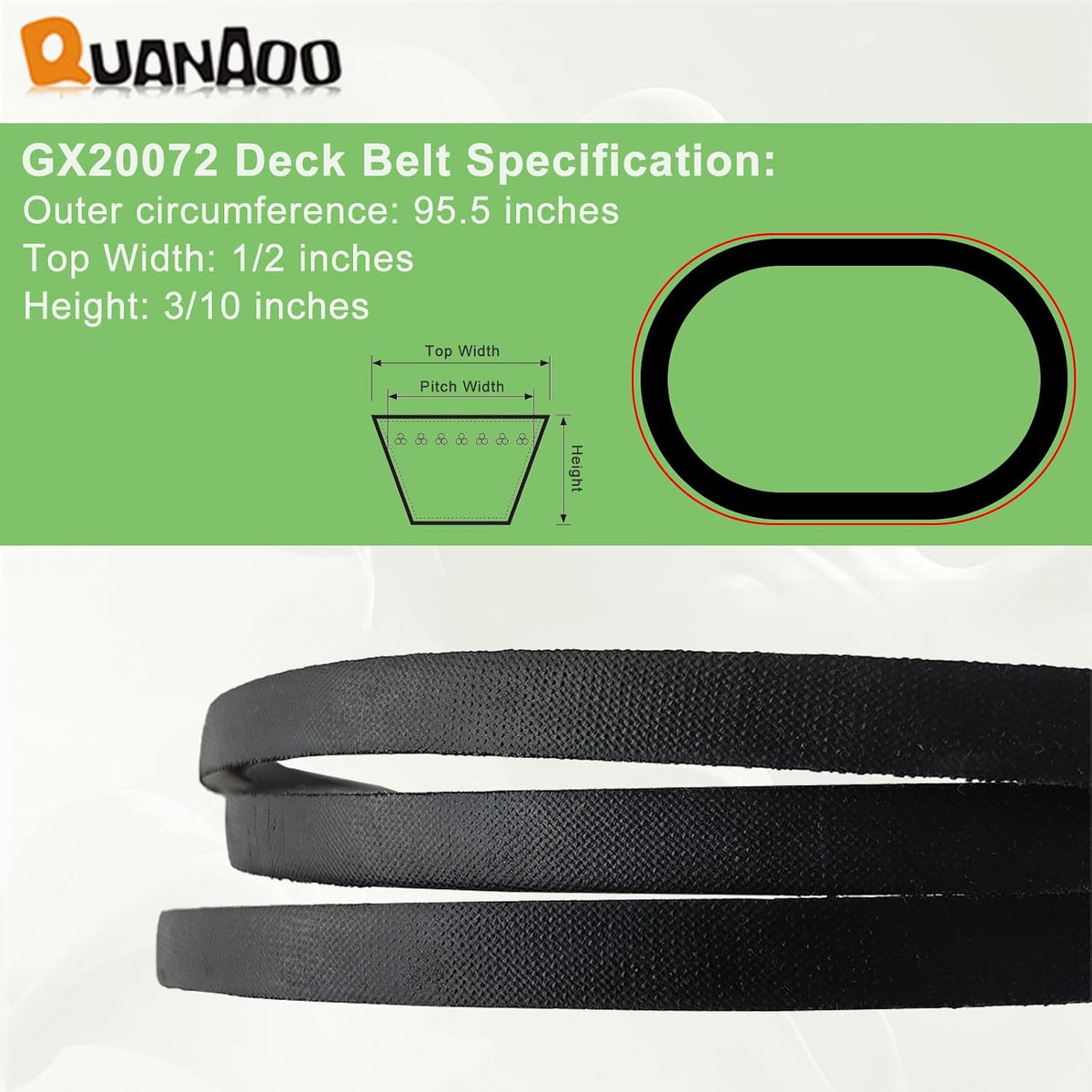 GX20072 Deck Belt 1/2" x 104" for John Deere D100 D105 D110 D125 D130 L100 L110 E100 E110 E120 E130 LA105 LA110 LA115 S100 GY20570 42in Riding Mower/Tractors Replace GY20570