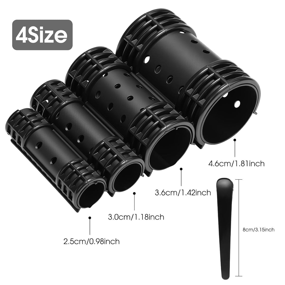 65Pcs Hair Rollers with Clips for Women,Black