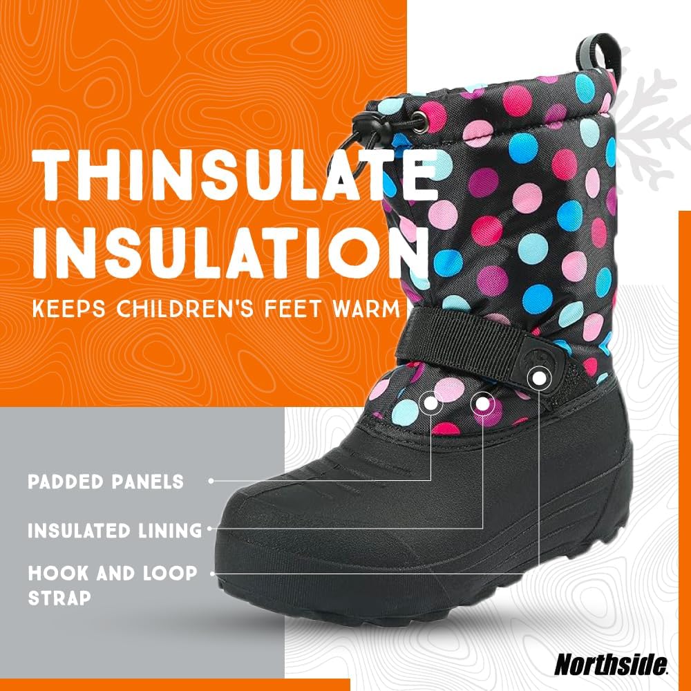 Frosty Insulated Winter Snow Boots for Girls and Boys with Rugged, Water Resistant Nylon Upper, Quick-Drying Lining