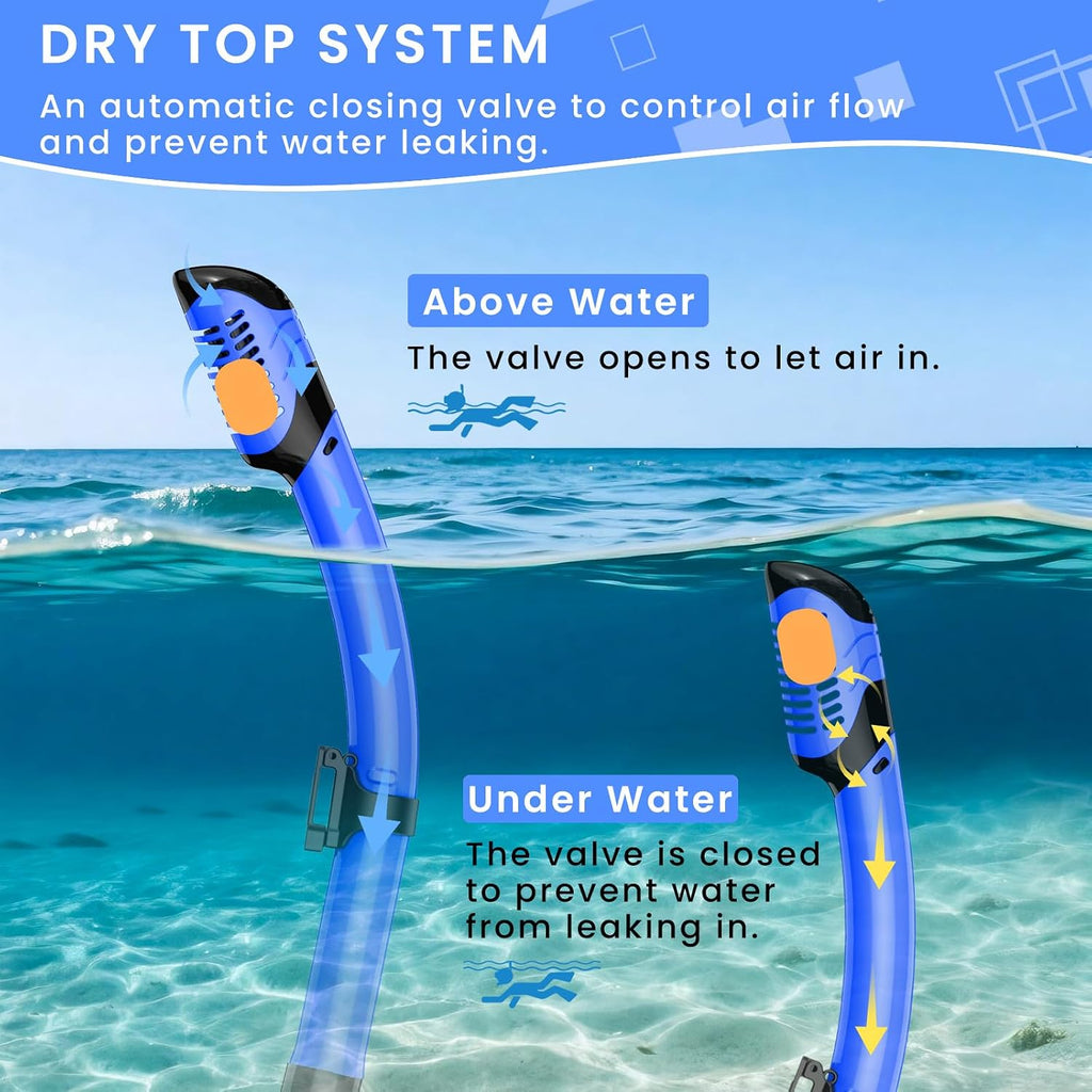 Snorkeling Gear for Adults, Adult Snorkel Mask Set Scuba Diving Dry-Top, Swimming Goggles w/Nose Cover, HD Tempered