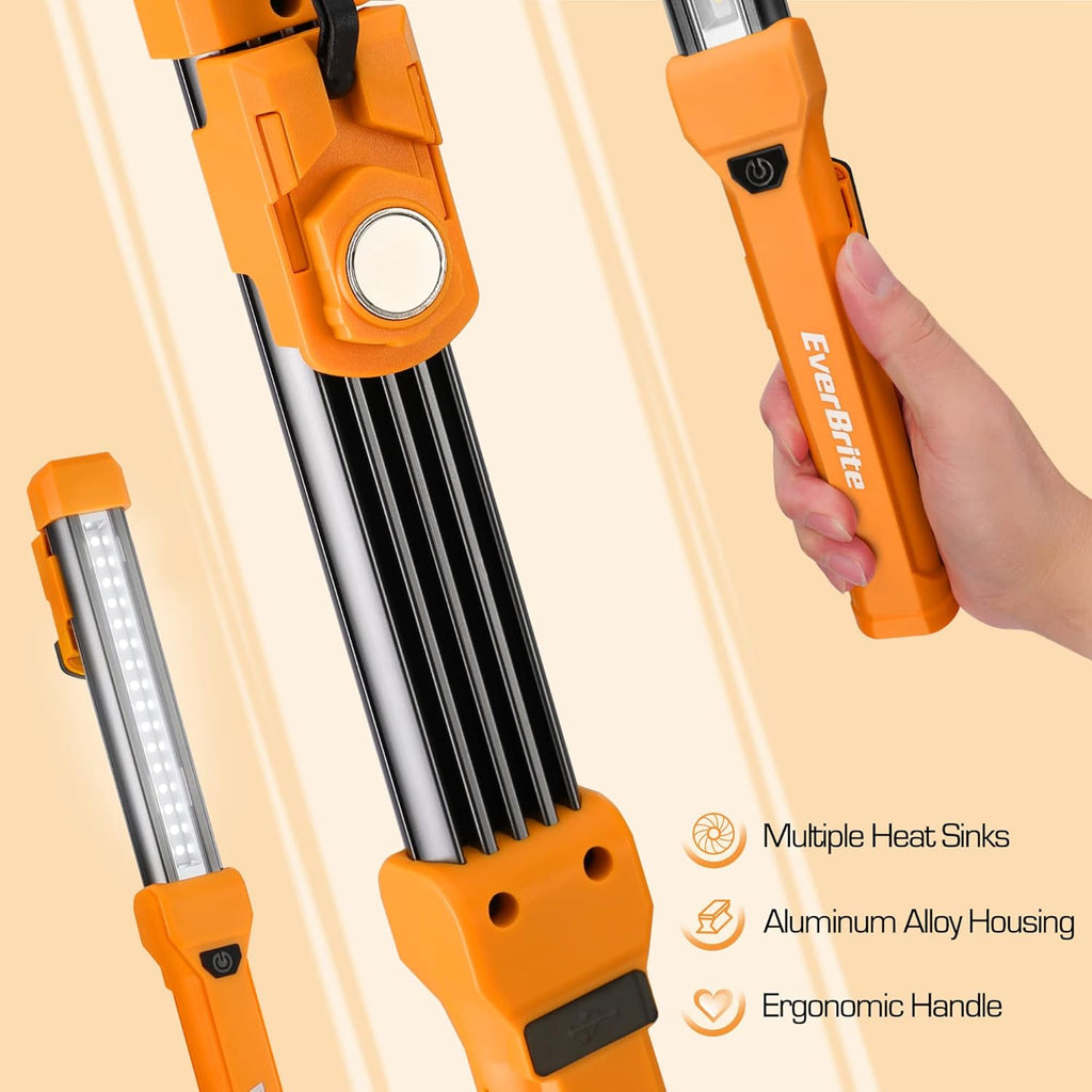 1000LM LED Work Light, Rechargeable Work Light for Mechanics with Dual Magnetic Bases&Hanging Hooks, 4 Lighting