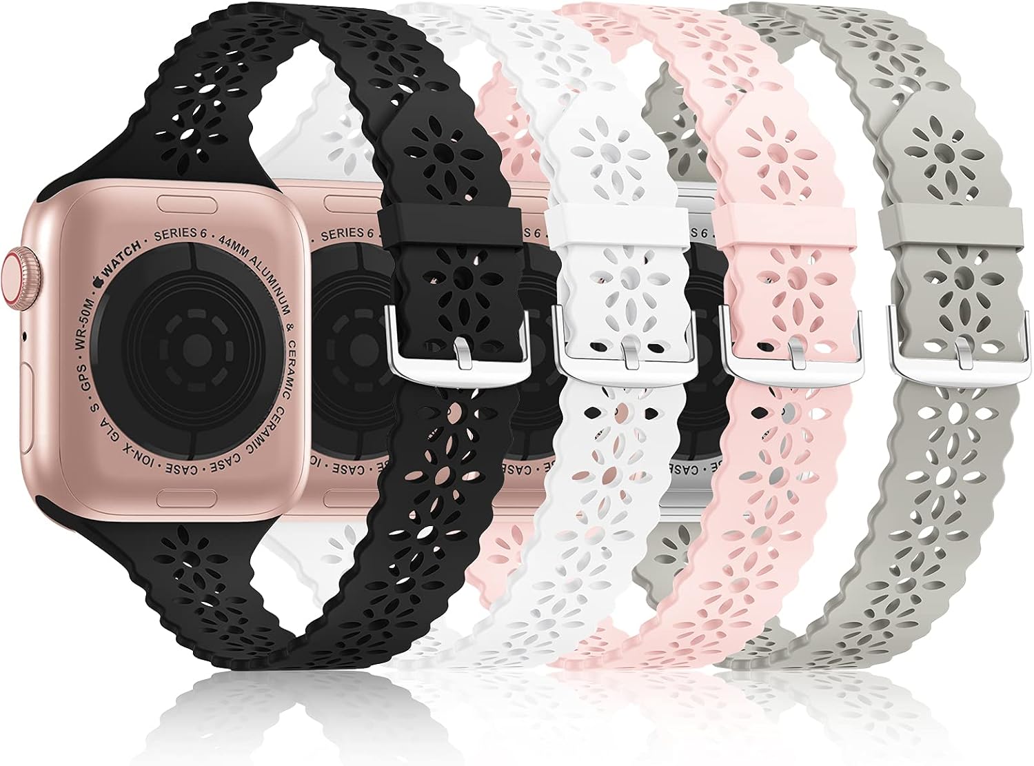 Lace Silicone Bands Compatible with Apple Watch Bands for Women | Slim Thin Hollow-out Wristband for iWatch Series 11