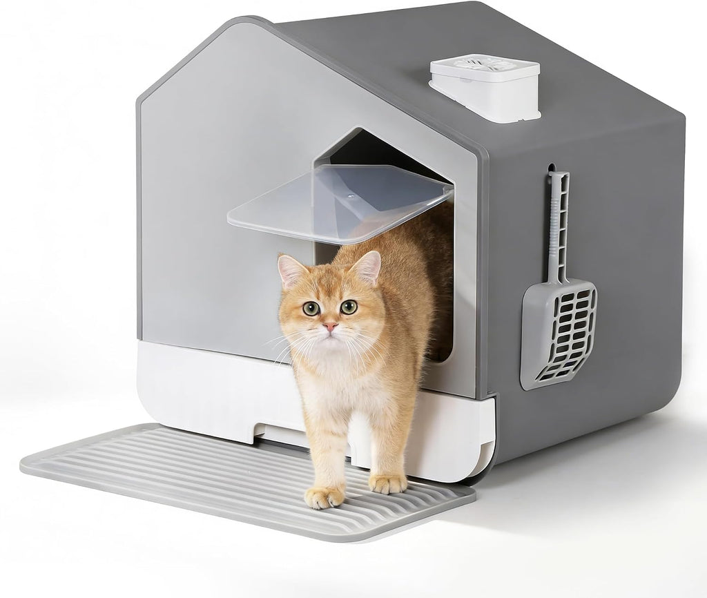 Large Enclosed Cat Litter Box with Mat and Litter Scoop Covered Cat Litter Pan, Odorless Toilet Anti-Splashing Kitty