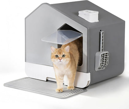 Large Enclosed Cat Litter Box with Mat and Litter Scoop Covered Cat Litter Pan, Odorless Toilet Anti-Splashing Kitty