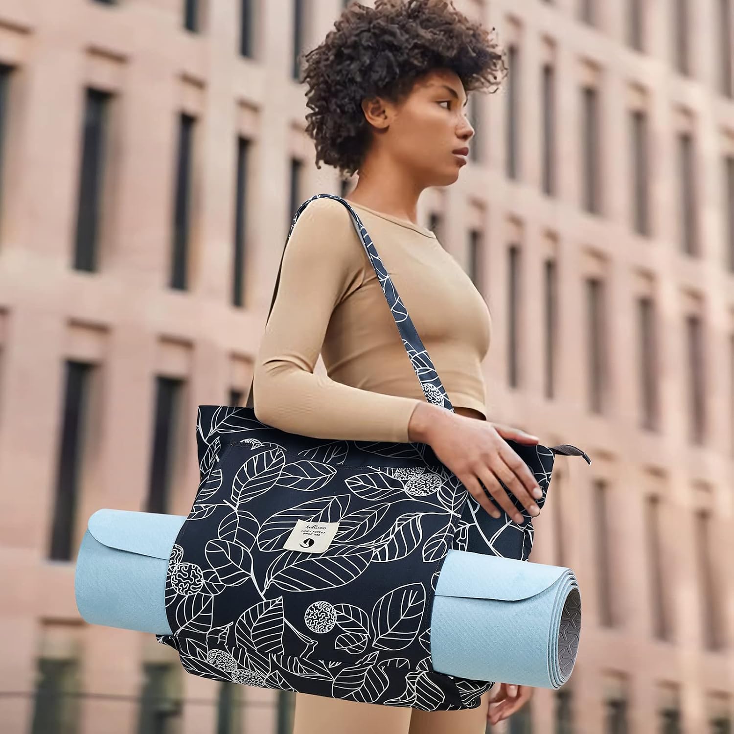 WLLWOO Yoga Mat Bag for Women Mat Carrier Canvas Carryall Tote Pilates Gym | Yoga Mat Holder Shoulder Bag for Travel