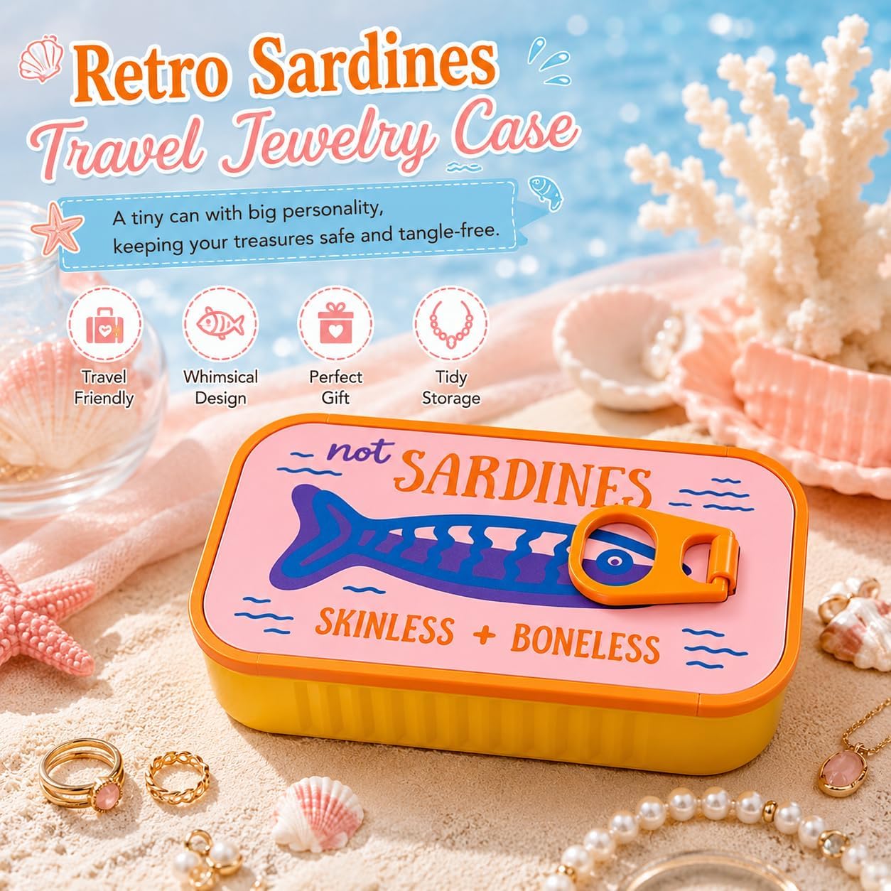 Sardines Travel Jewelry Case, Sardine Tin Jewelry Box, 3d Printed Sardine Tin Like Jewelry Case, with Fish-Shaped