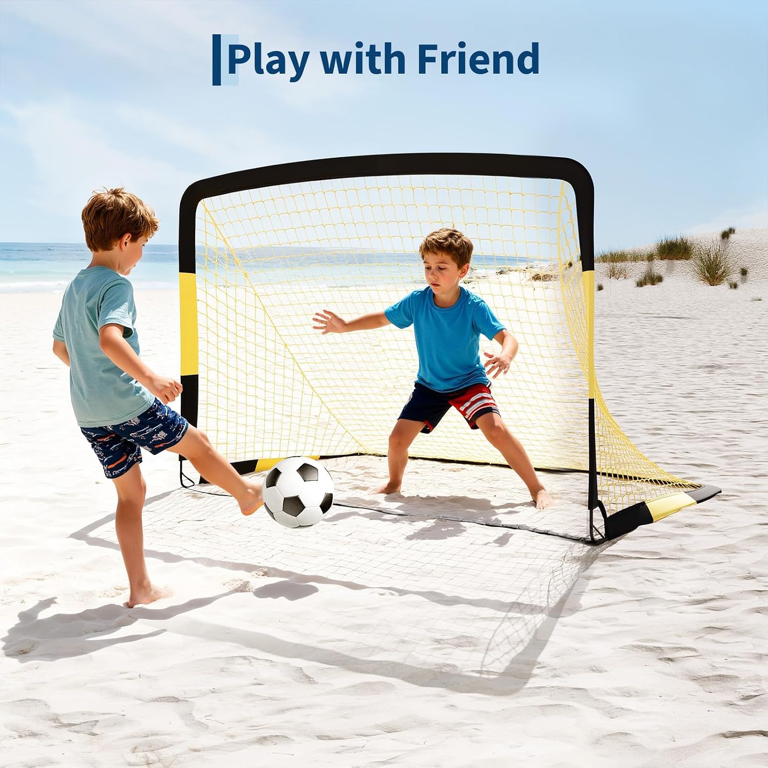 6x4 ft Soccer Goal Set, 2-Pack Pop Up Soccer Net Set for Backyard, Portable Soccer Goal for Youth Players, with