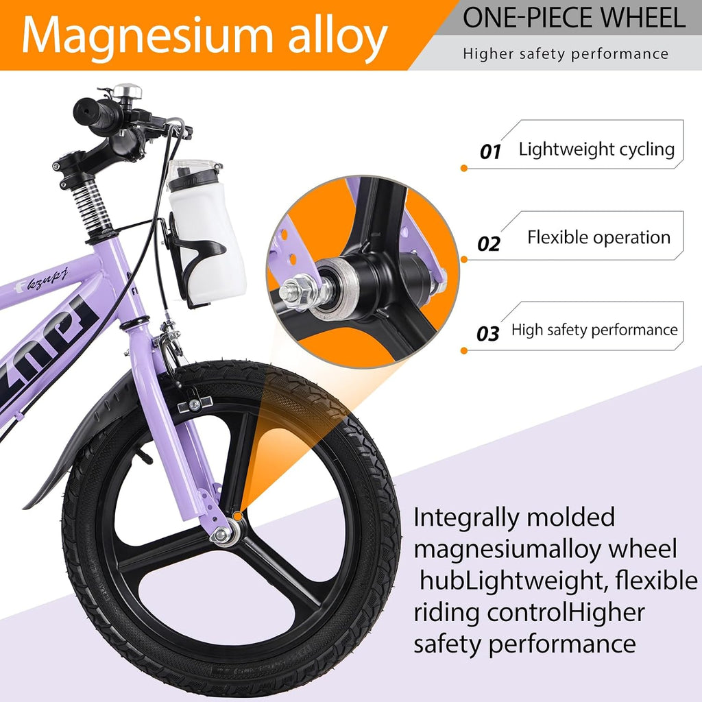 Kids Bike with Training Wheels, 16 18 Inch Children Bicycle for Girls Boys, High Carbon Steel Frame & Water Bottle