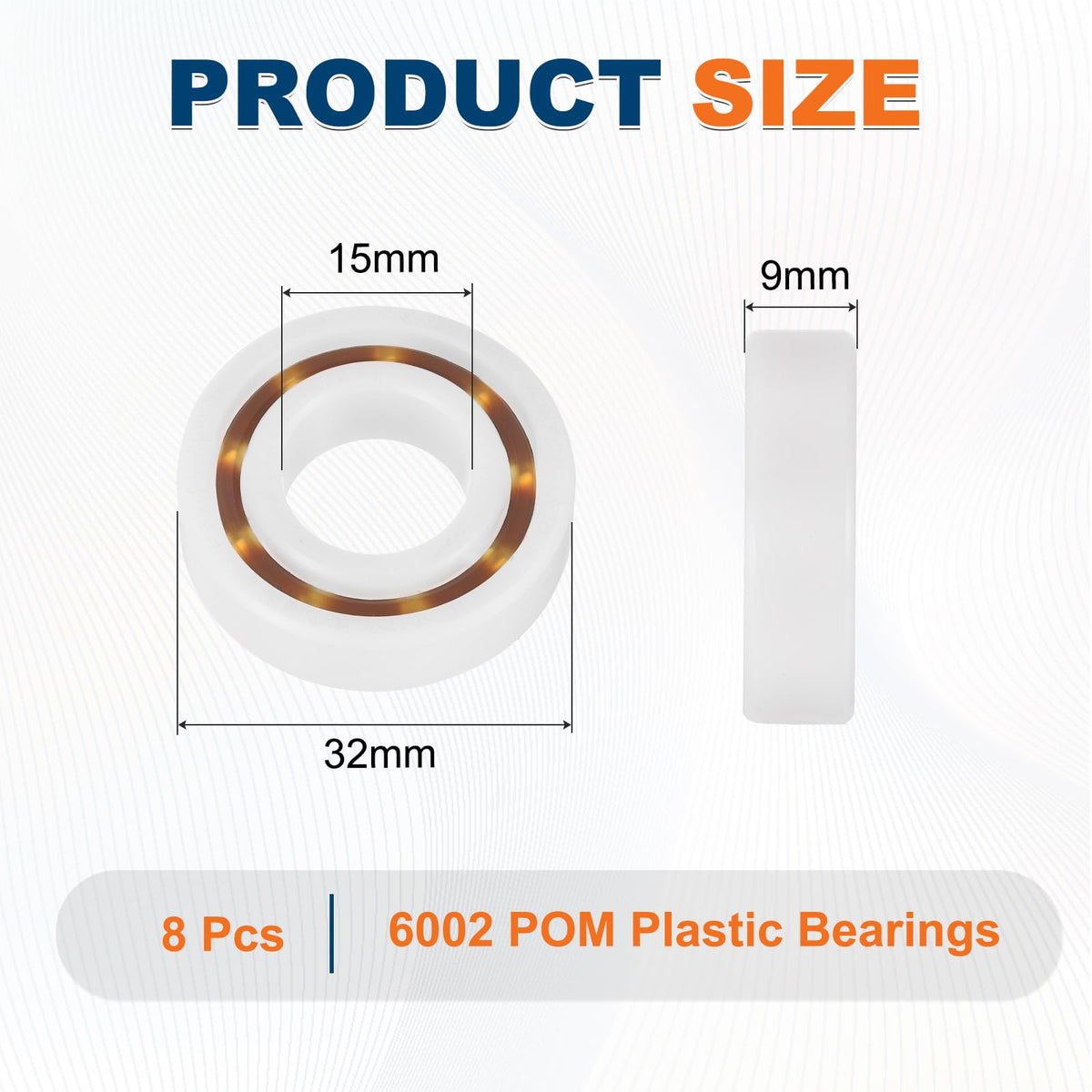 uxcell 8Pcs 6002 POM Plastic Bearings, 15x32x9mm Deep-Groove Ball Bearings