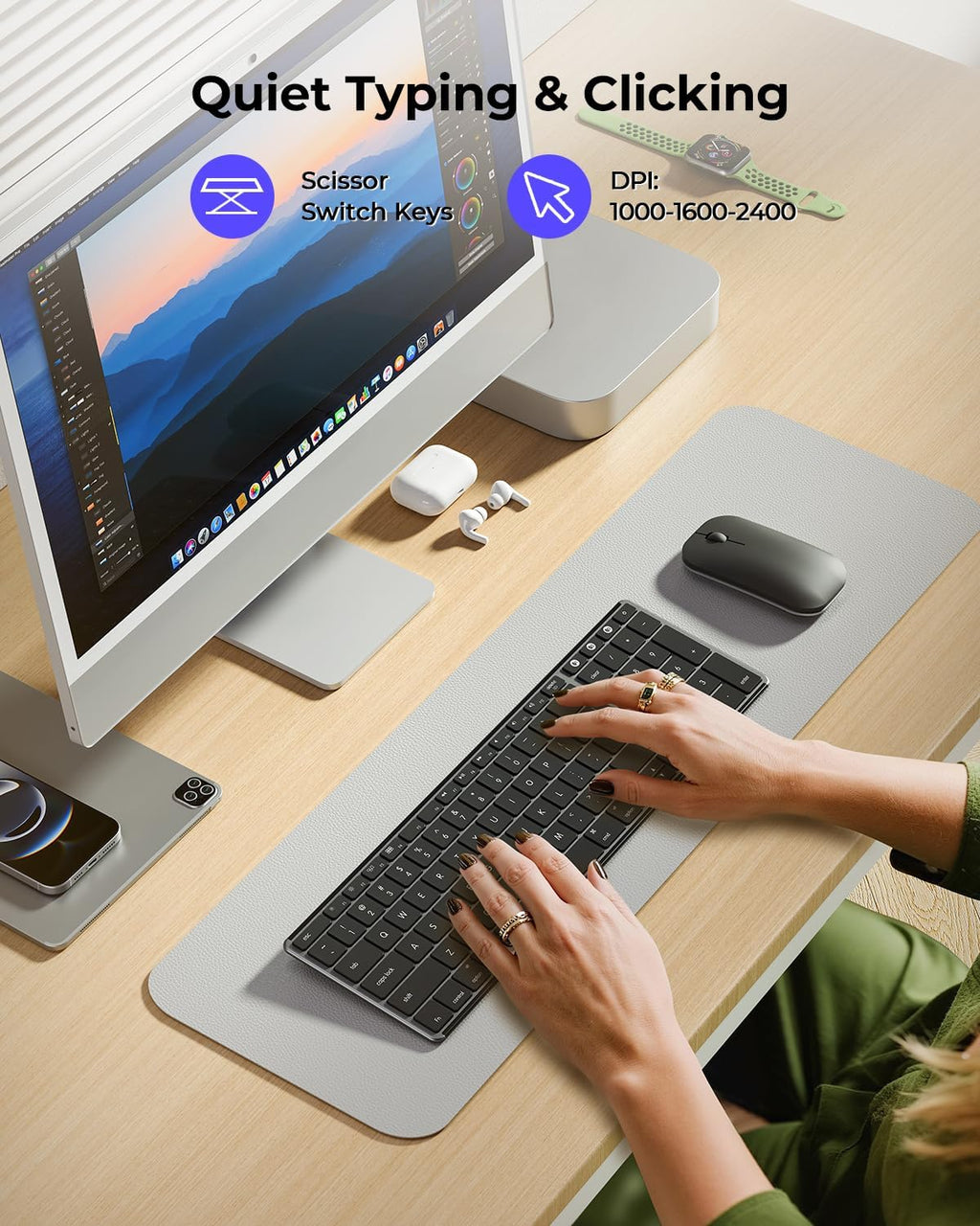 SKM64-2 Bluetooth Keyboard and Mouse Combo for Mac, MacBook and iPad | Multi-device Bluetooth switching, quiet