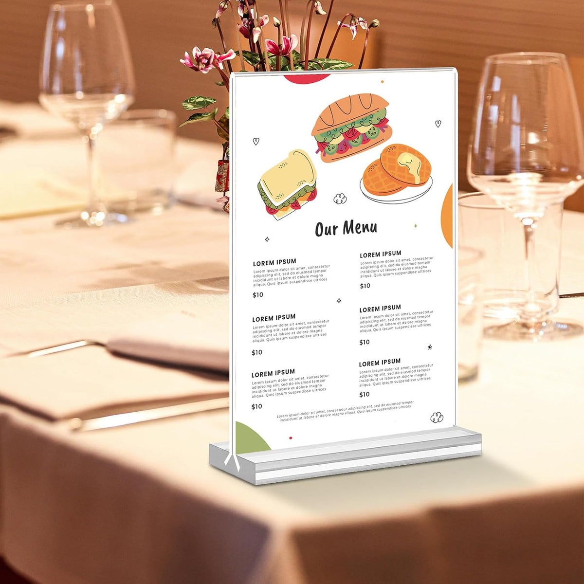 Acrylic Sign Holder 4x6, 15 Pack Clear Double Sided Menu Vertical Display Stand, Desktop Paper Holder Suitable for