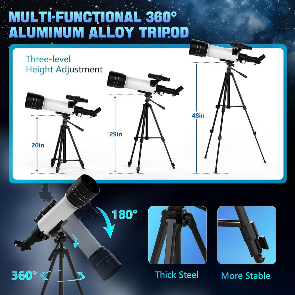 Telescope, Telescope for Adults & Kids, 70mm Aperture 400mm Refractor Telescopes for Astronomy Beginners with AZ