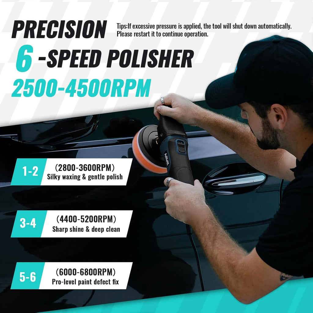 Car Polisher Buffer, 4 Inch/5 Inch Rotary Car Buffer Polisher 6 Variable Speed 2500-4500rpm, Polishing for Car