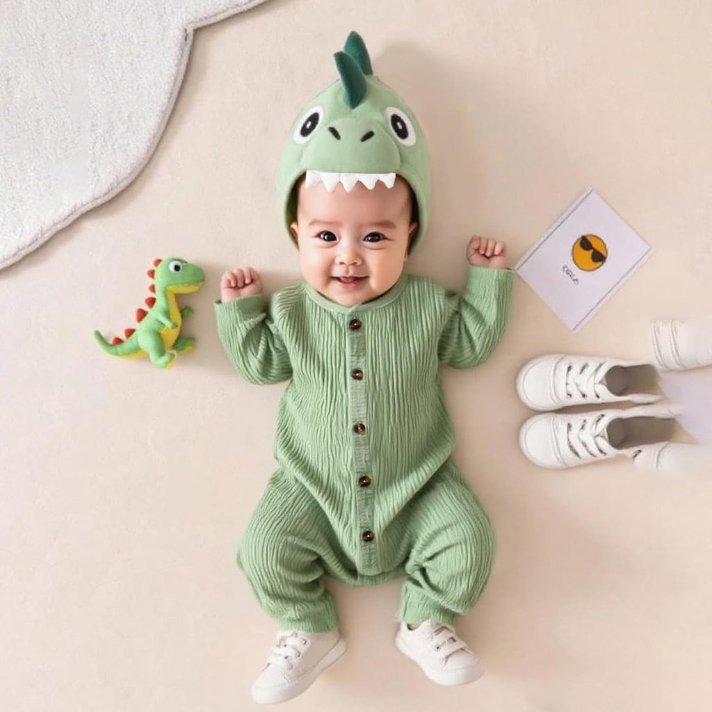 Baby Boy Linen Cotton Bodysuit Sleeveless Button Down Basic Romper Shirt Dinosaur Animal Hat 2Pcs Newborn Layette Set