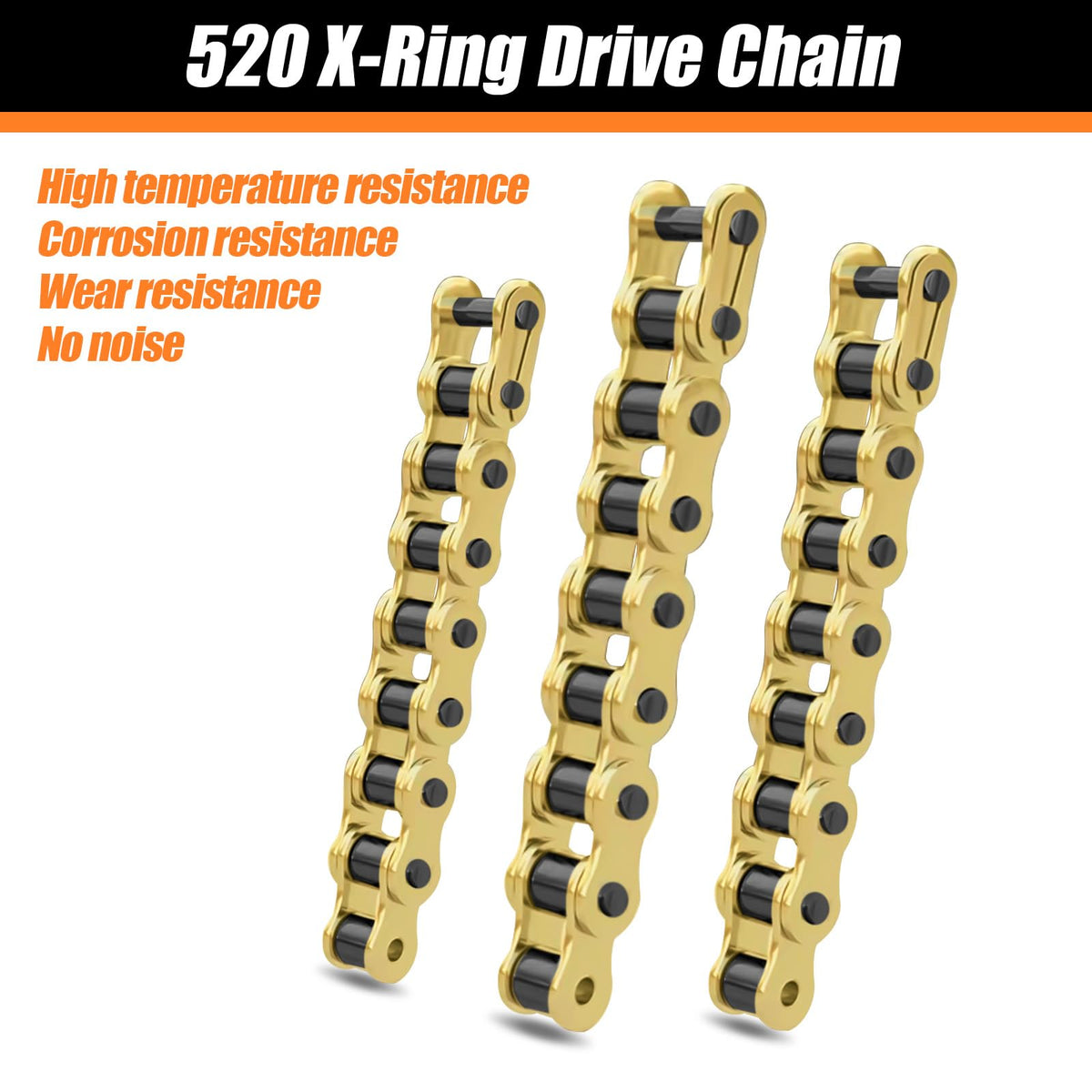 520 Chain 120 Links With Connecting Master Link, X-Ring Gold