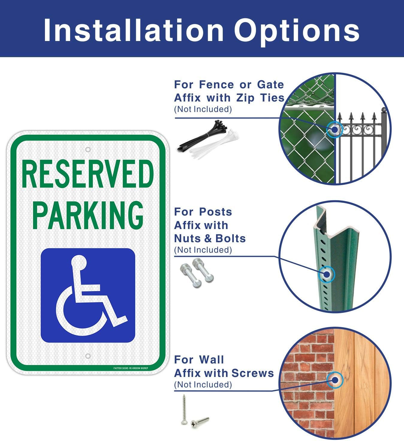 (2 Pack) Reserved Handicap Parking Sign with Wheelchair Picture, 18 x 12 Engineer Grade Reflective Sheeting, Rust