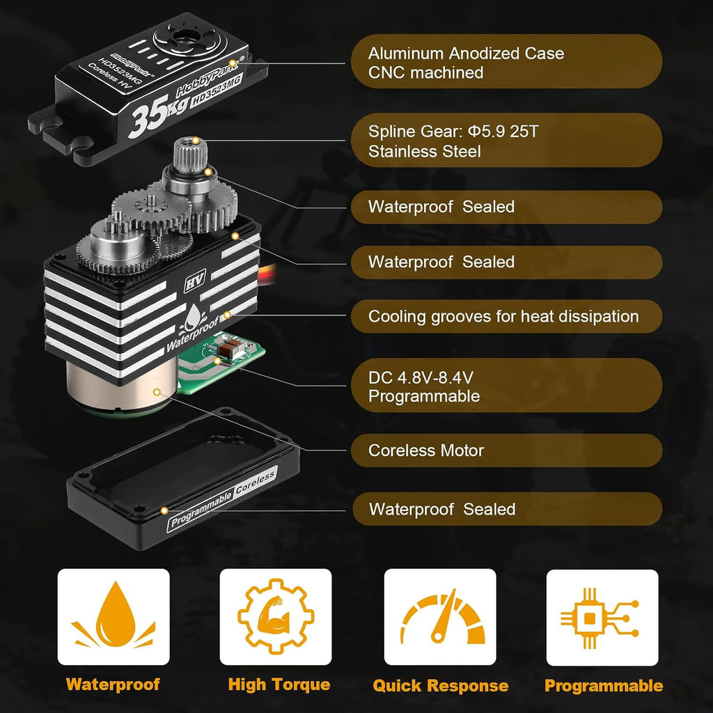 Waterproof RC Servo High Torque Coreless Motor Metal Gear Digital Servo Aluminum Case Parts for 1/8 1/10 RC Crawler