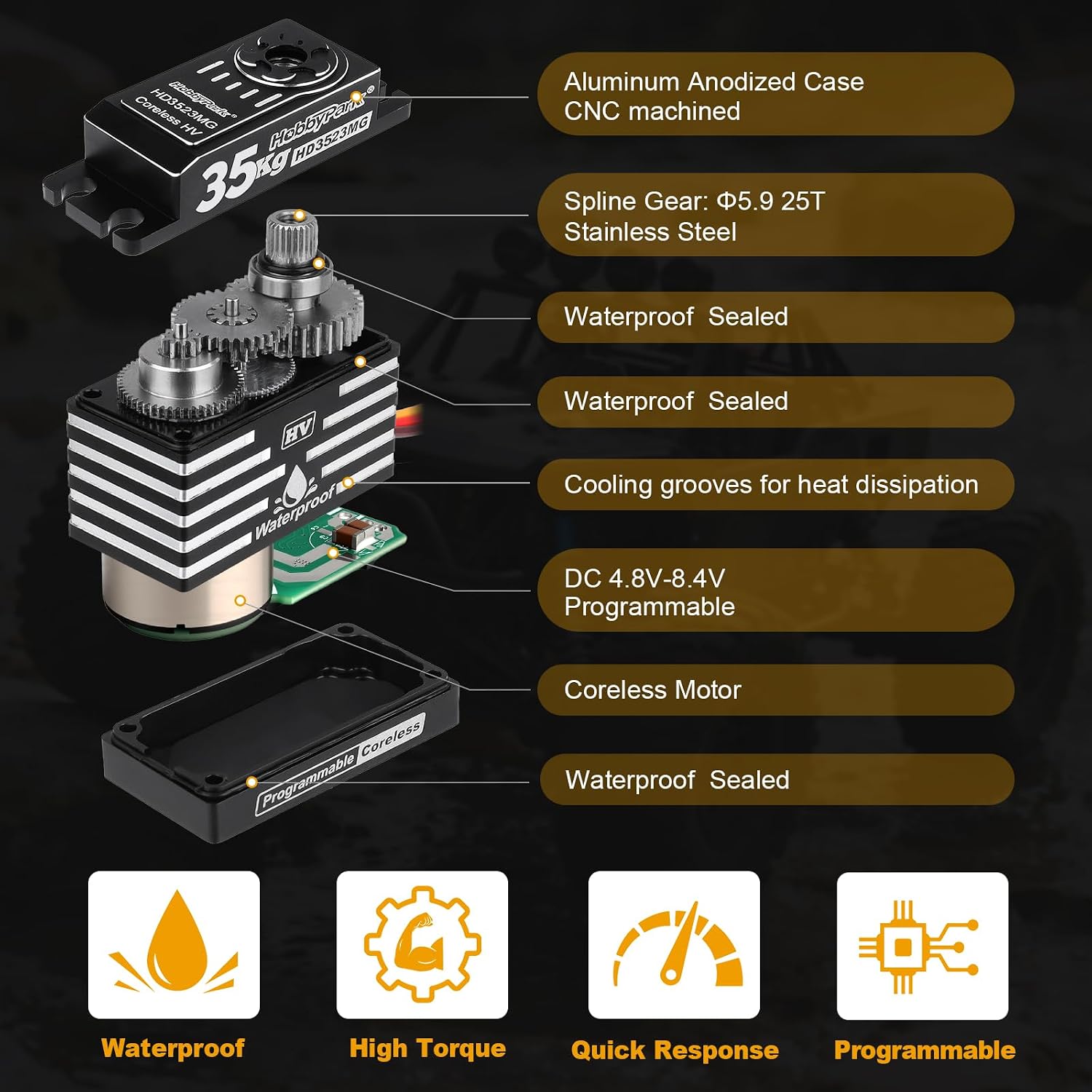 Waterproof RC Servo High Torque Coreless Motor Metal Gear Digital Servo Aluminum Case Parts for 1/8 1/10 RC Crawler