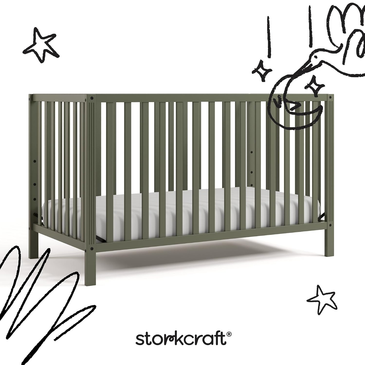 Morningside 5-in-1 Convertible Crib – GREENGUARD Gold Certified, Fits Standard Crib Mattress, Converts to Toddler