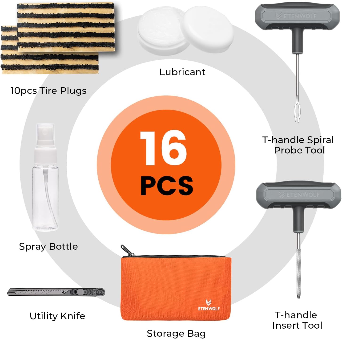 Flat Tire Repair Kit with Plugs 16 Pcs, Heavy Duty Tire Plug Kit