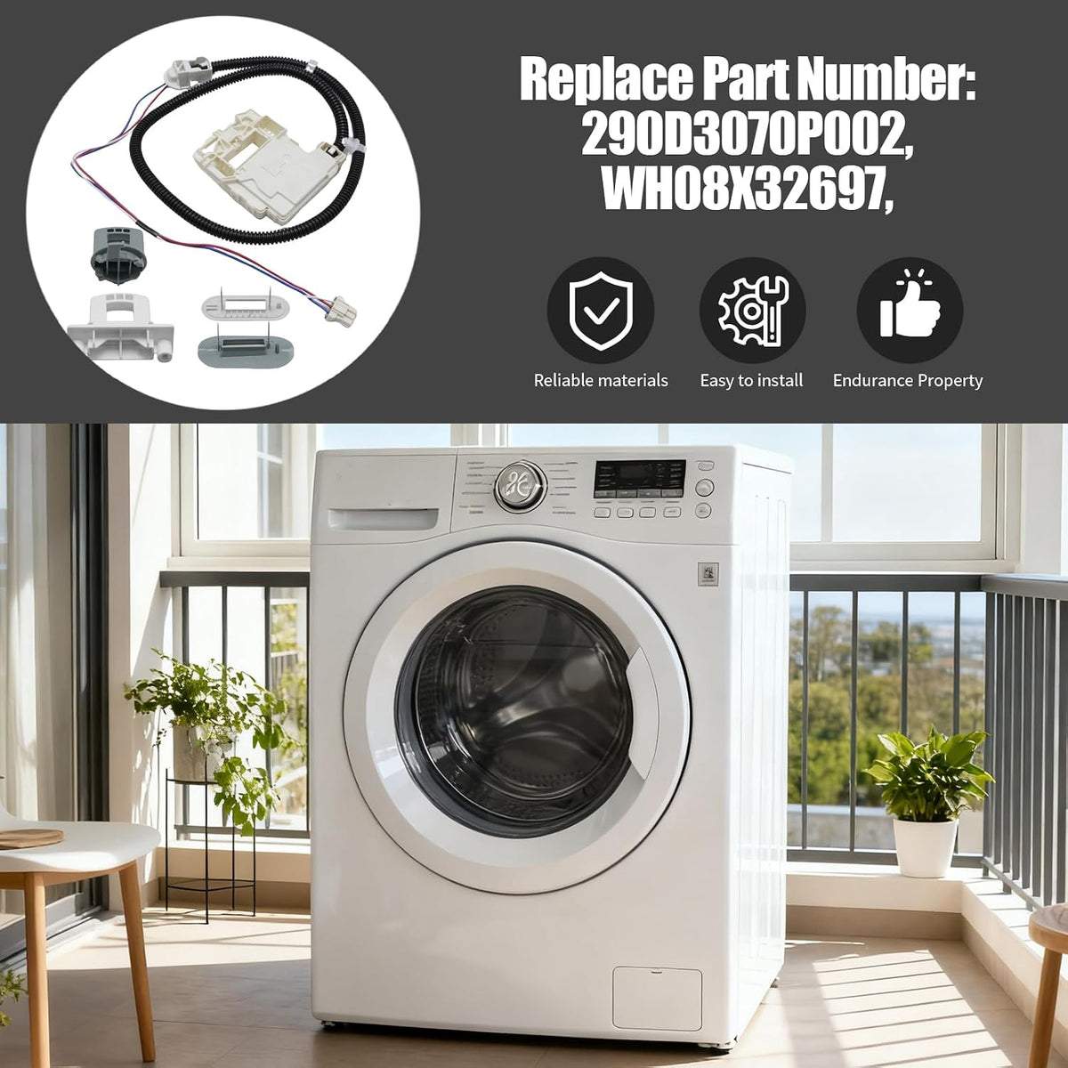 290D3070P002 Washer Lid Lock Switch Kit, Replacement for GE GTW220ACK1WW GTW220ACK2WW GTW220ACK3WW GTW220ACK4WW GTW220ACK5WW, Replaces WH08X37938
