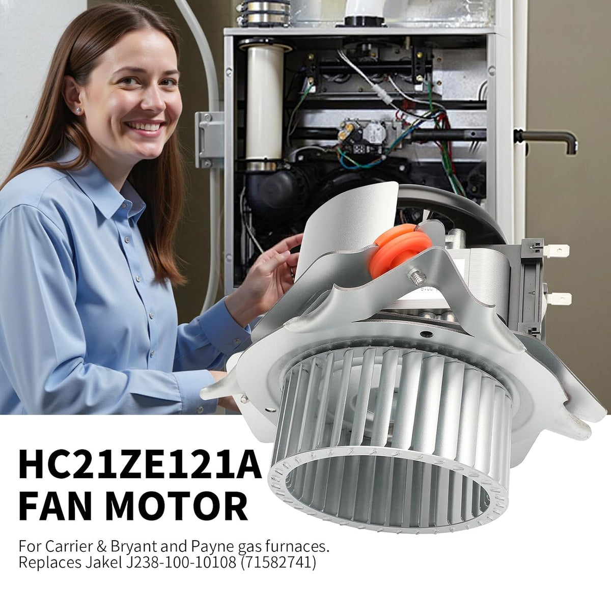 HC21ZE121A Furnace Draft Induction Motor Kit - Compatible with Carrier/Bryant/Payne and Jakel J238-100-10108 - Replaces HC21ZE121 and J238-100-10108/AT - Features Noise Reduction