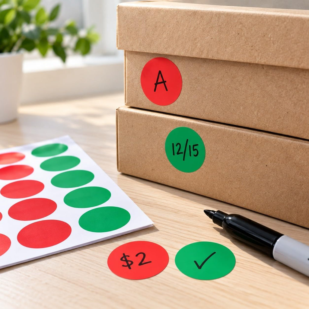 3/4" Round Red & Green Dot Stickers, 1,200 Color Coding Labels
