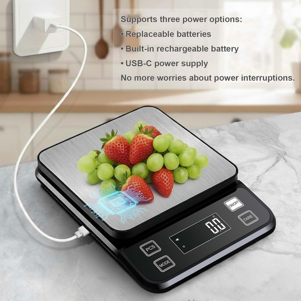 Waterproof Digital Kitchen Scale 0.1g/0.001oz Precision, Stainless Steel Electronic Scale with 3 Power Options