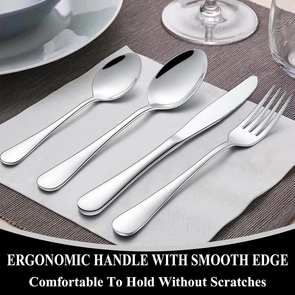 60-Piece Silverware Flatware Cutlery Set, Wildone Stainless Steel Tableware Utensils Service for 12, Include Dinner