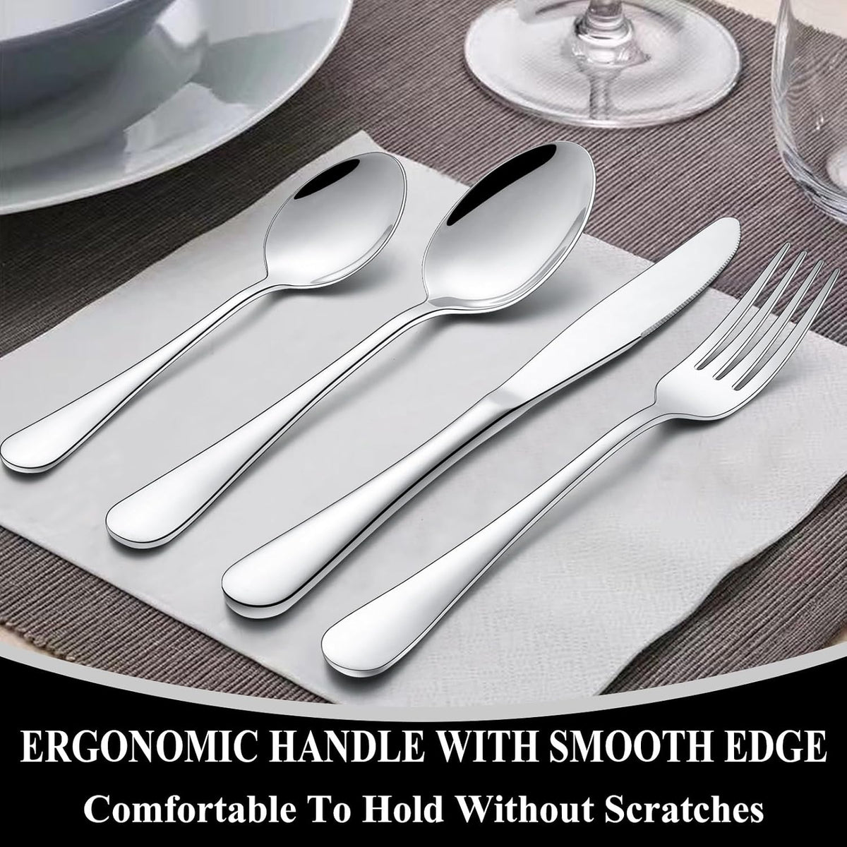 60-Piece Silverware Flatware Cutlery Set, Wildone Stainless Steel Tableware Utensils Service for 12, Include Dinner