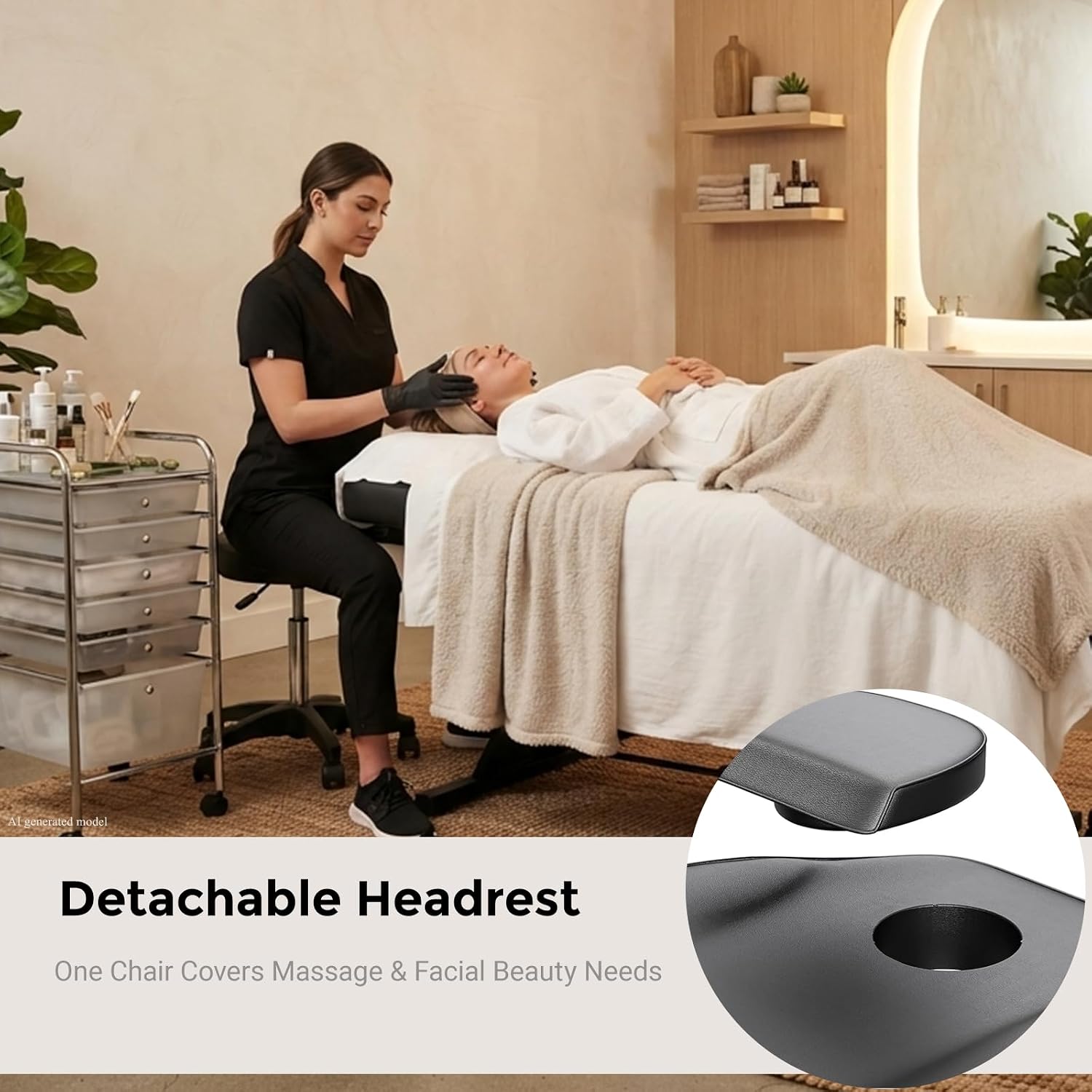 Tattoo Chair for Client, 3-Section Adjustable Facial Esthetician Bed Table with Hydraulic Stool, Multi-Purpose Spa