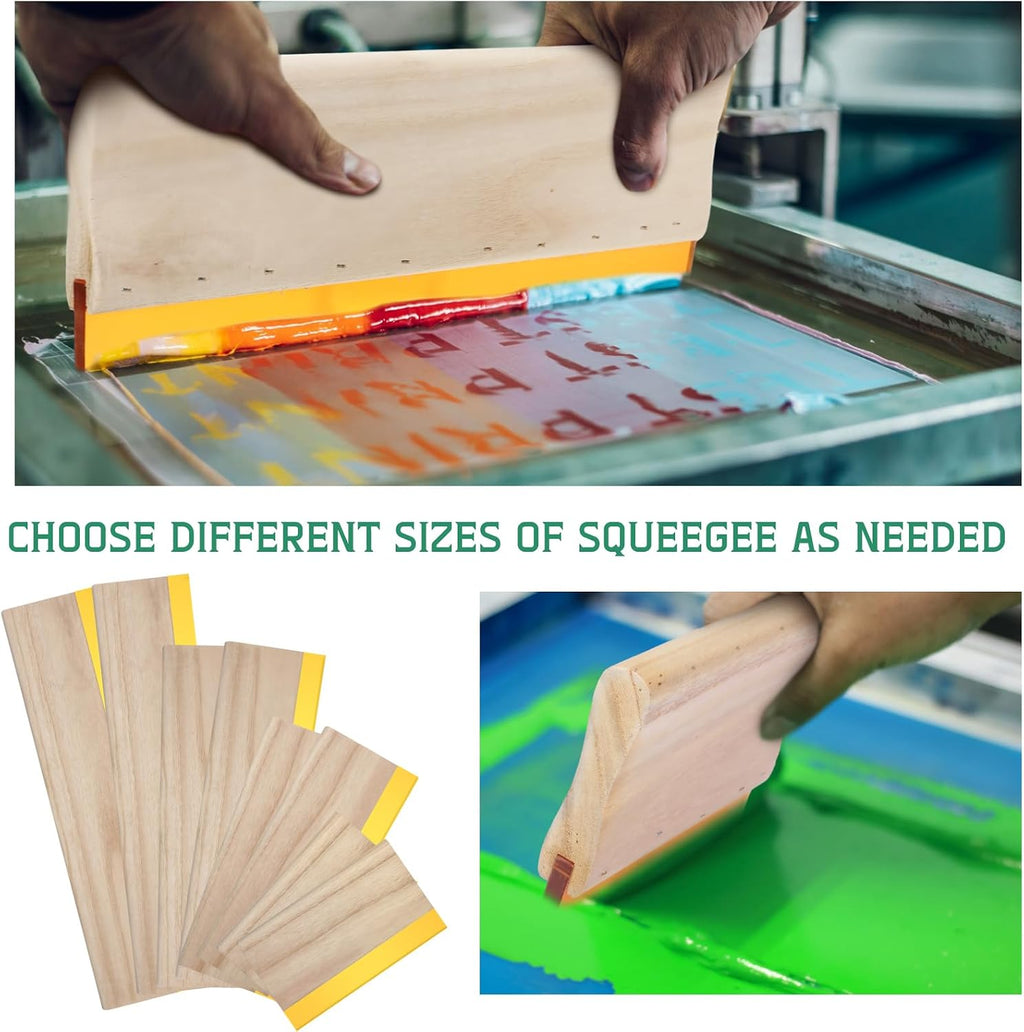 8 Pcs 4 Sizes Screen Printing Squeegee 75 Durometer Wooden Ink Scraper Rubber Art Squeegee Silk Stencil Printing