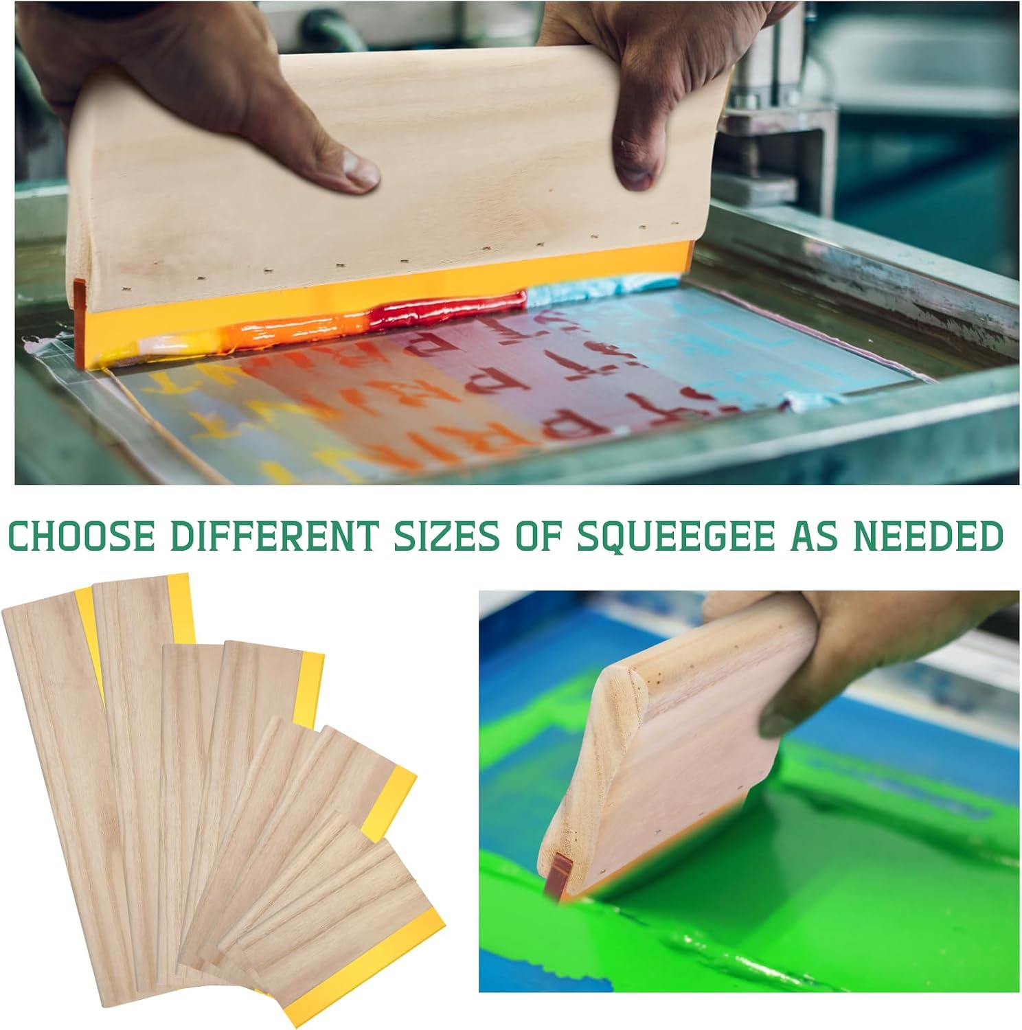 8 Pcs 4 Sizes Screen Printing Squeegee 75 Durometer Wooden Ink Scraper Rubber Art Squeegee Silk Stencil Printing