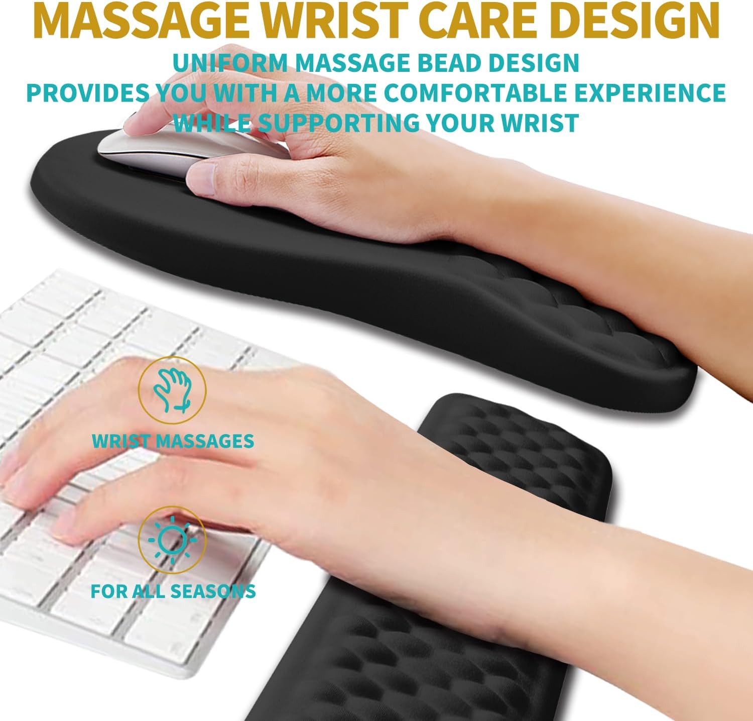 2 in 1 Ergonomic Mouse Pad Wrist Support & Wrist Rest for Computer Keyboard Set, with Relieve Carpal Tunnel Pain