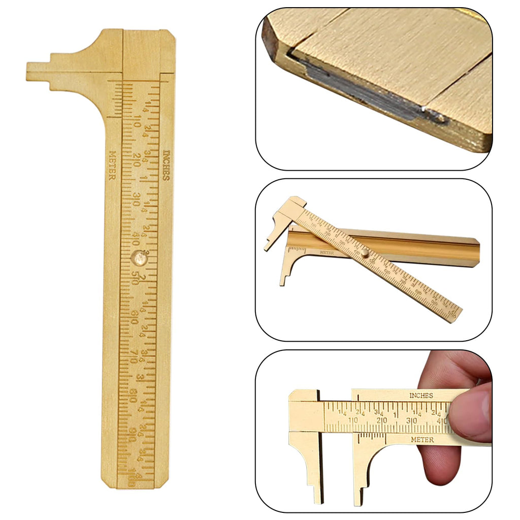 Flylin 2Pcs Brass Pocket Caliper, Brass Sliding Gauge Pocket Caliper