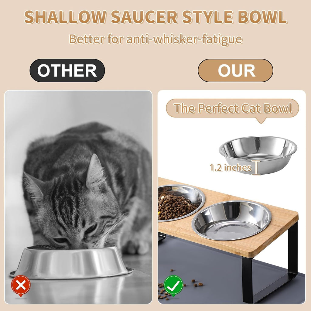 Upgraded Elevated Cat Bowls with Food Mat,15°Tilted Stand Anti Vomiting Raised Cat Dishes for Food and Water,2