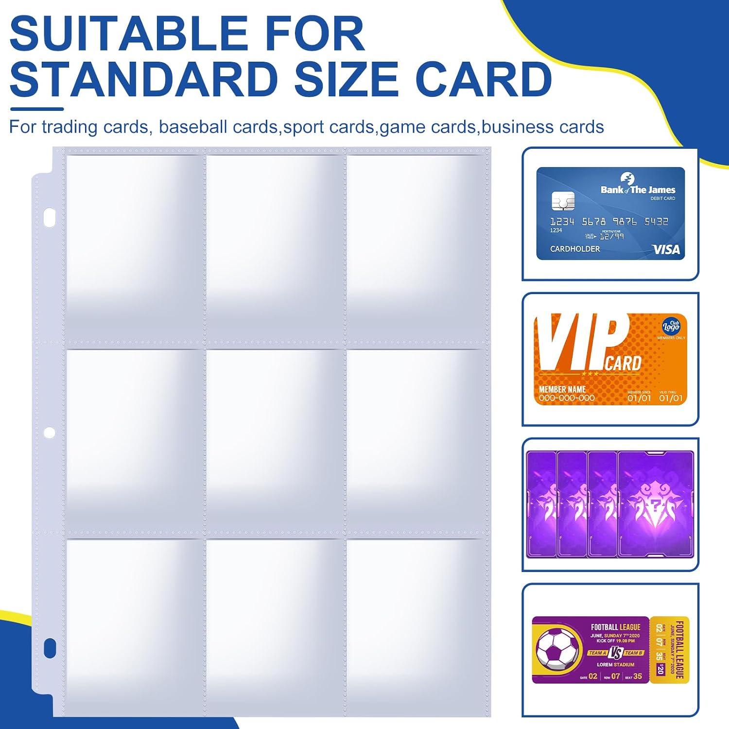 400 Pack Card Sleeves Binder Sheets, Holds 7200 Cards | 9 Pocket Card Sleeves for 3 Ring Binder, Trading Cards