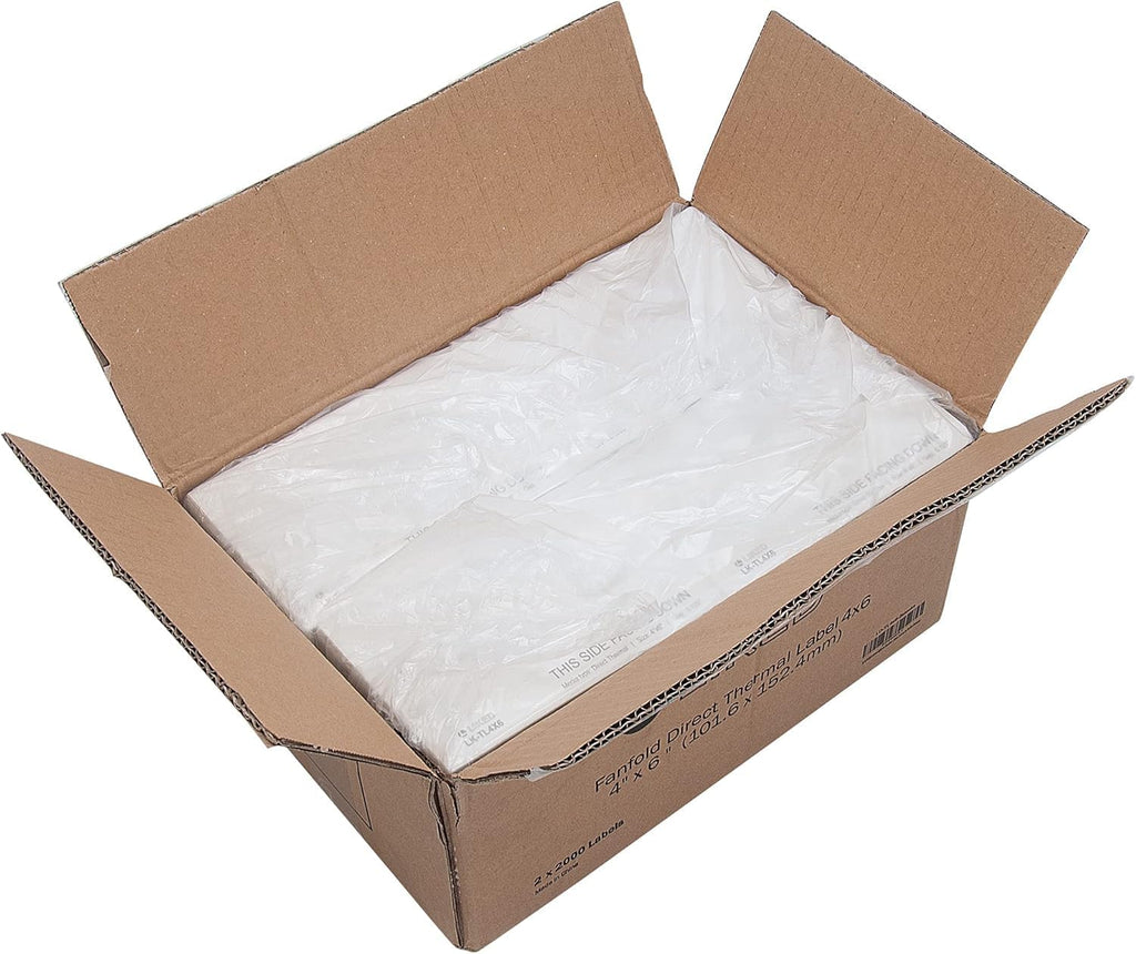 4x6 Thermal Shipping Labels, 6000 Fanfold Thermal Printer Labels | 2stacks, 3000 Labels/Stack, Perforated, BPA Free