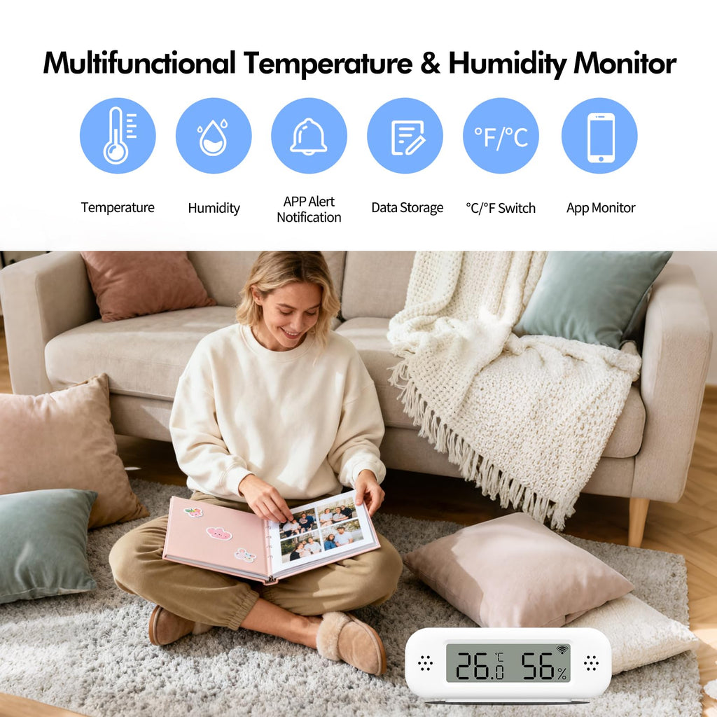 WiFi Thermometer Hygrometer, Mini Temperature Humidity Sensor 4 PCS