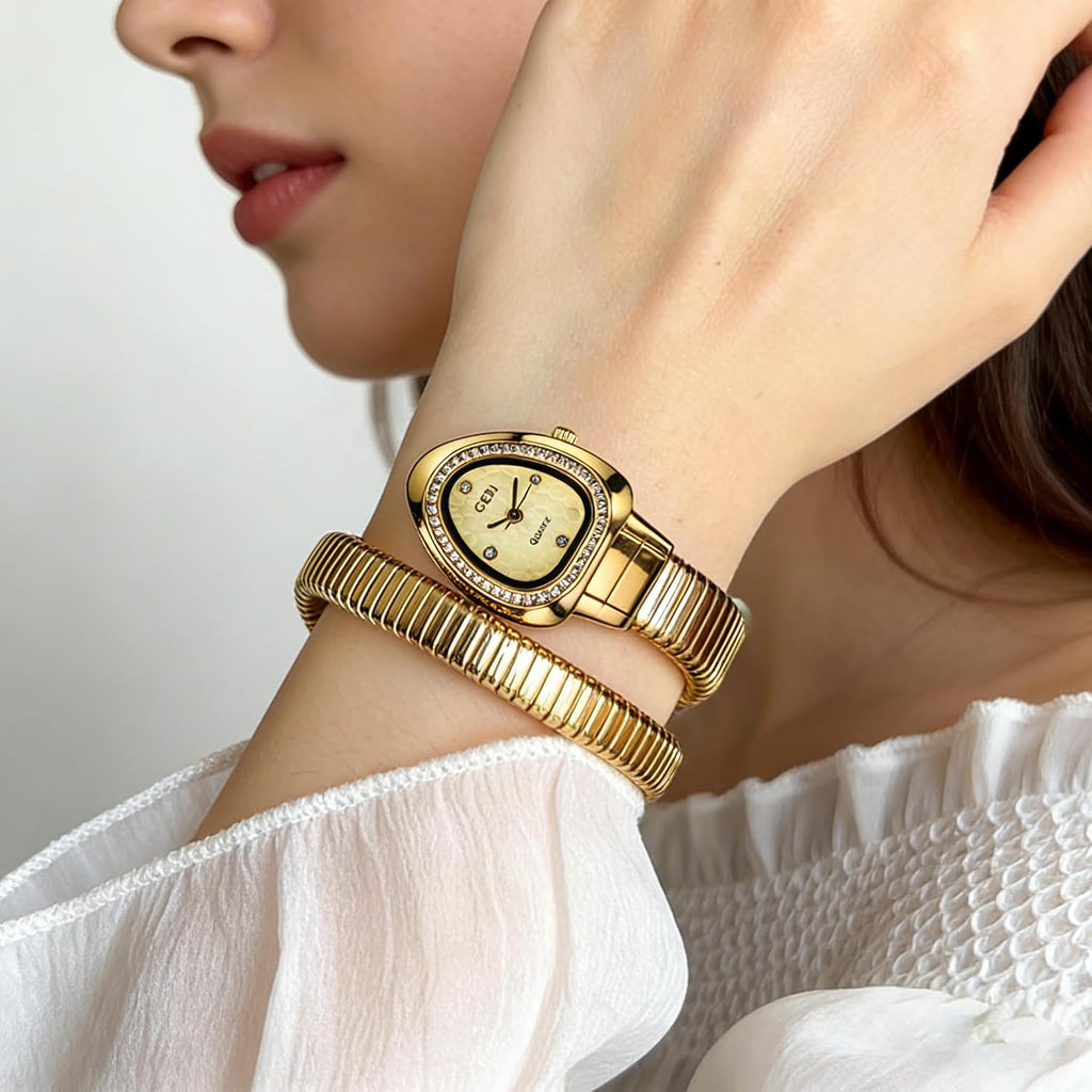 Snake Bracelet Watches for Women, Elegant Wrap Around Bangle Wristwatch, Fashion Jewelry Style Quartz Watch, Snake