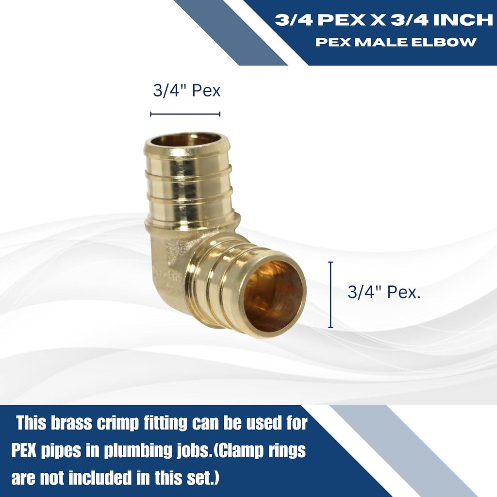 10 Pack XFITTING 3/4 in Pex Elbow, 3/4 Inch Brass Crimp Pex Elbow